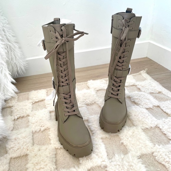 ZARA WAX FINISH LACE UP BOOTS MILITARY GREEN - Picture 14 of 16